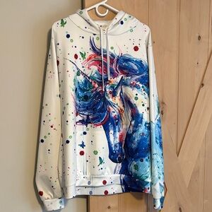 White Multicolor Unicorn Print Hoodie Sweatshirt